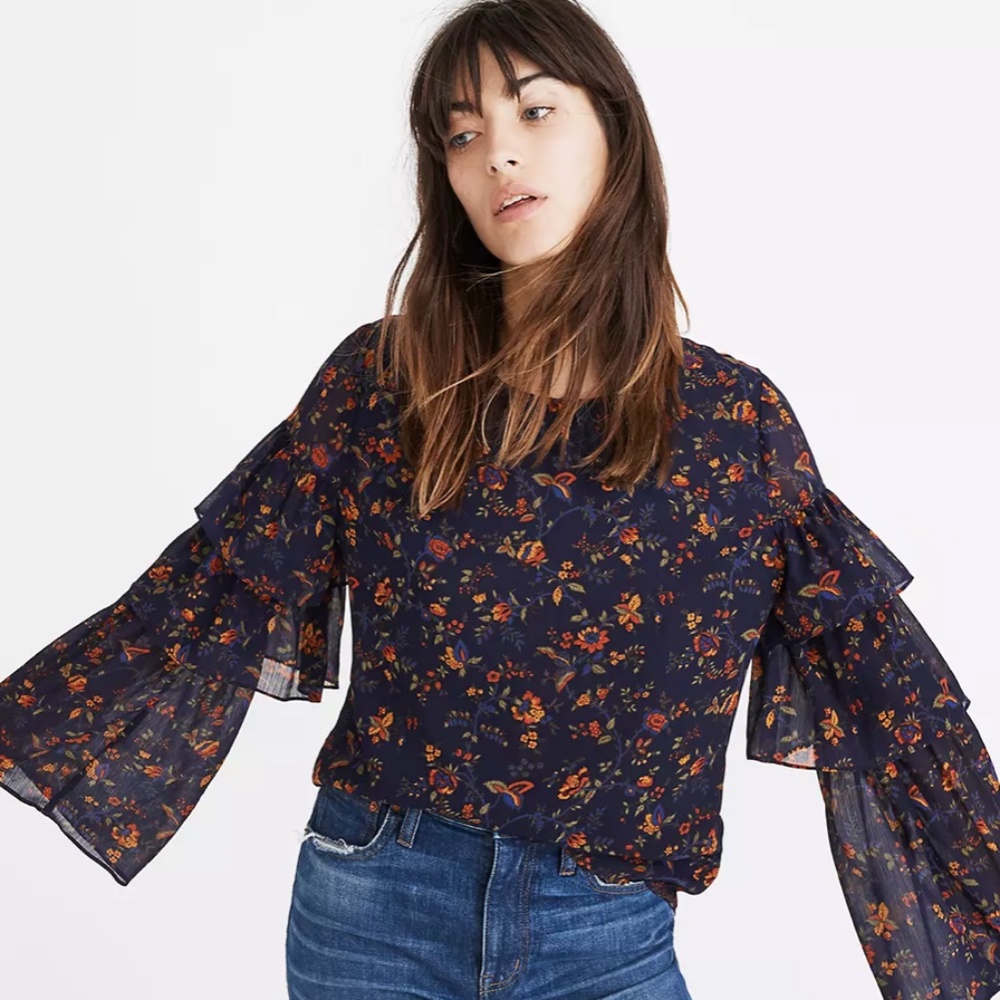Madewell Ruffle-Sleeve Top in Climbing Vine